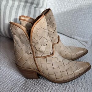 Woven Tan Ankle Boots